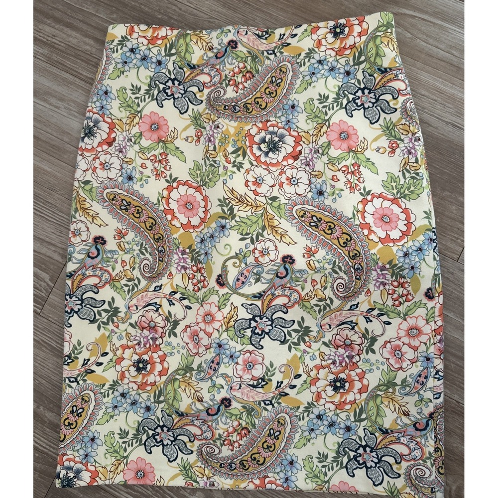 Philosophy Cream Floral Print Knee Length Skirt Women Size 4 Back Zip & Elastic